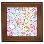 Usheen Carebears, Bears, Cat, Colorful, Cute, Pastel, Pattern Framed Tile