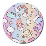 Usheen Carebears, Bears, Cat, Colorful, Cute, Pastel, Pattern Round Mousepad