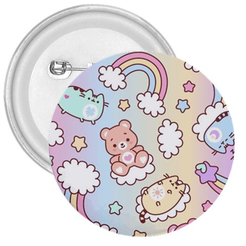 Usheen Carebears, Bears, Cat, Colorful, Cute, Pastel, Pattern 3  Buttons from ArtsNow.com Front