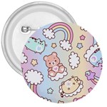 Usheen Carebears, Bears, Cat, Colorful, Cute, Pastel, Pattern 3  Buttons