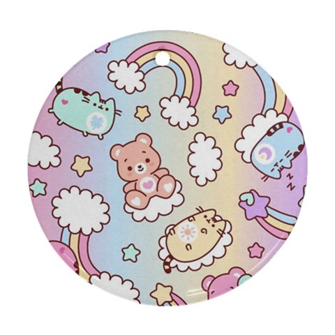 Usheen Carebears, Bears, Cat, Colorful, Cute, Pastel, Pattern Ornament (Round) from ArtsNow.com Front