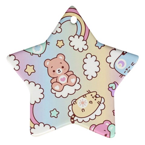 Usheen Carebears, Bears, Cat, Colorful, Cute, Pastel, Pattern Ornament (Star) from ArtsNow.com Front