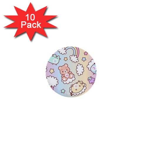 Usheen Carebears, Bears, Cat, Colorful, Cute, Pastel, Pattern 1  Mini Buttons (10 pack)  from ArtsNow.com Front