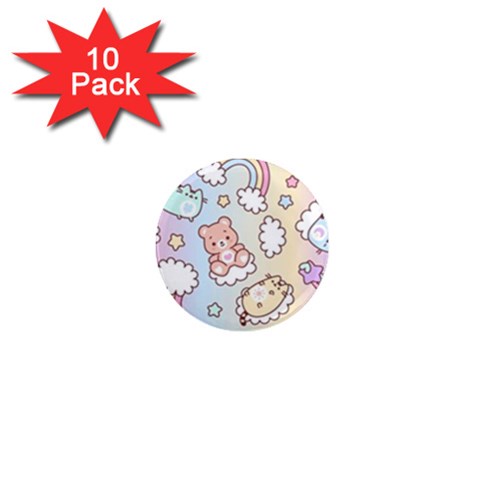 Usheen Carebears, Bears, Cat, Colorful, Cute, Pastel, Pattern 1  Mini Magnet (10 pack)  from ArtsNow.com Front