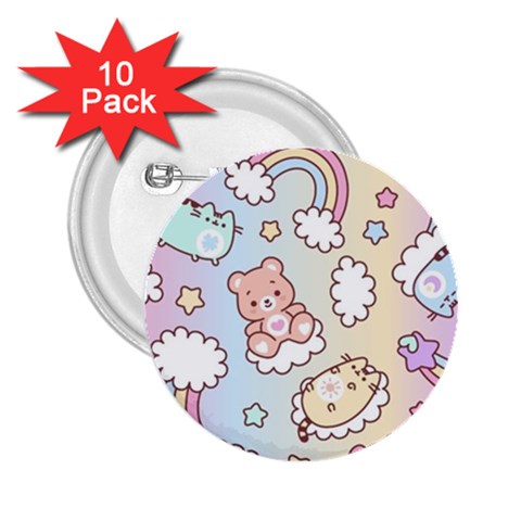 Usheen Carebears, Bears, Cat, Colorful, Cute, Pastel, Pattern 2.25  Buttons (10 pack)  from ArtsNow.com Front