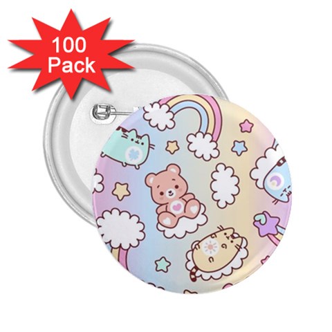 Usheen Carebears, Bears, Cat, Colorful, Cute, Pastel, Pattern 2.25  Buttons (100 pack)  from ArtsNow.com Front