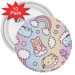 Usheen Carebears, Bears, Cat, Colorful, Cute, Pastel, Pattern 3  Buttons (10 pack) 