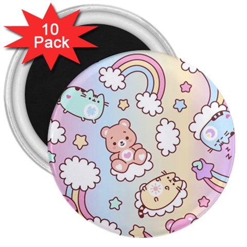 Usheen Carebears, Bears, Cat, Colorful, Cute, Pastel, Pattern 3  Magnets (10 pack)  from ArtsNow.com Front