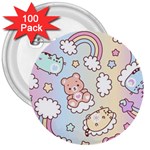 Usheen Carebears, Bears, Cat, Colorful, Cute, Pastel, Pattern 3  Buttons (100 pack) 