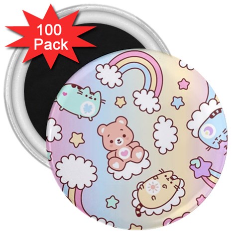 Usheen Carebears, Bears, Cat, Colorful, Cute, Pastel, Pattern 3  Magnets (100 pack) from ArtsNow.com Front