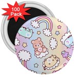 Usheen Carebears, Bears, Cat, Colorful, Cute, Pastel, Pattern 3  Magnets (100 pack)