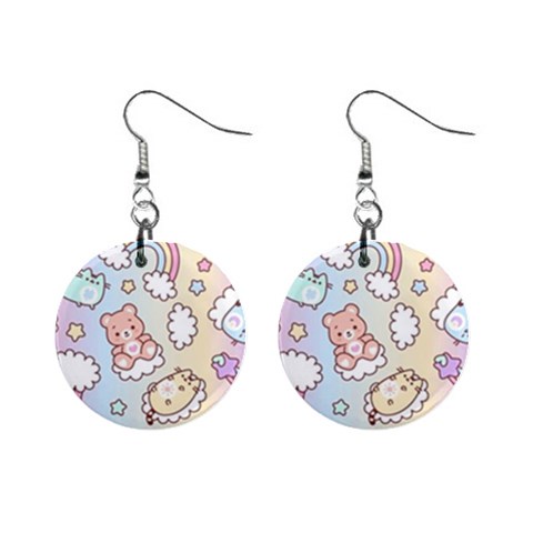 Usheen Carebears, Bears, Cat, Colorful, Cute, Pastel, Pattern Mini Button Earrings from ArtsNow.com Front