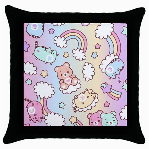 Usheen Carebears, Bears, Cat, Colorful, Cute, Pastel, Pattern Throw Pillow Case (Black) from ArtsNow.com Front