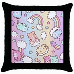 Usheen Carebears, Bears, Cat, Colorful, Cute, Pastel, Pattern Throw Pillow Case (Black)