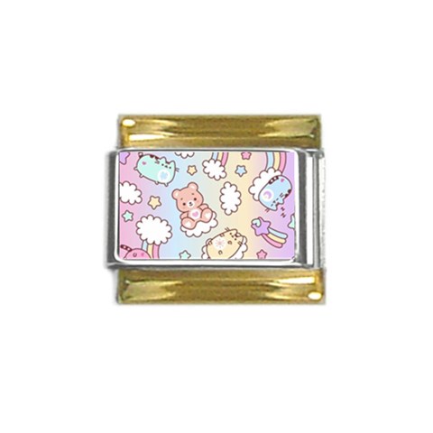 Usheen Carebears, Bears, Cat, Colorful, Cute, Pastel, Pattern Gold Trim Italian Charm (9mm) from ArtsNow.com Front