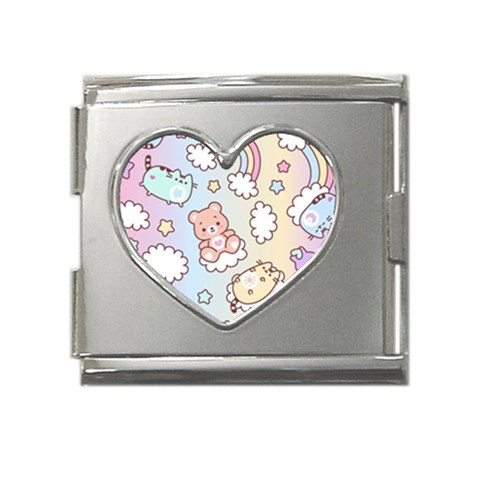 Usheen Carebears, Bears, Cat, Colorful, Cute, Pastel, Pattern Mega Link Heart Italian Charm (18mm) from ArtsNow.com Front