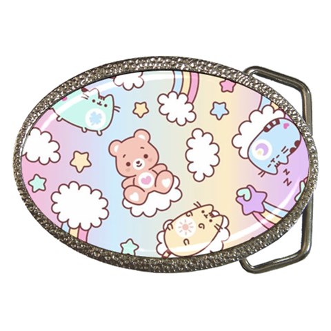 Usheen Carebears, Bears, Cat, Colorful, Cute, Pastel, Pattern Belt Buckles from ArtsNow.com Front