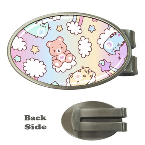 Usheen Carebears, Bears, Cat, Colorful, Cute, Pastel, Pattern Money Clips (Oval)  from ArtsNow.com Front