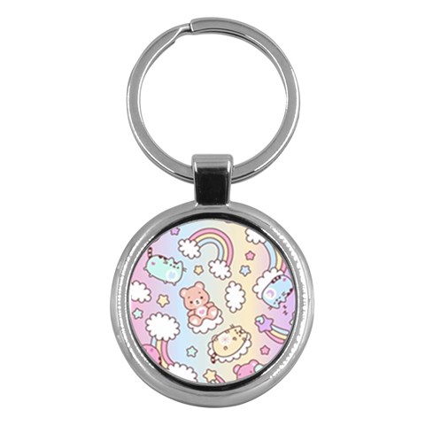 Usheen Carebears, Bears, Cat, Colorful, Cute, Pastel, Pattern Key Chain (Round) from ArtsNow.com Front