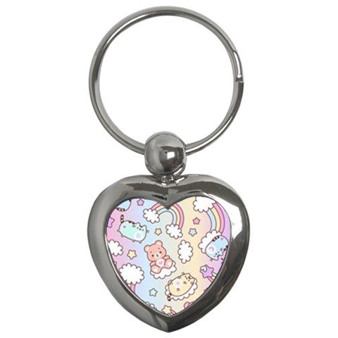 Usheen Carebears, Bears, Cat, Colorful, Cute, Pastel, Pattern Key Chain (Heart) from ArtsNow.com Front