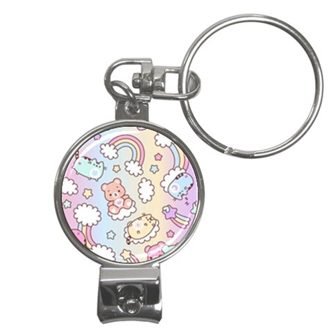 Usheen Carebears, Bears, Cat, Colorful, Cute, Pastel, Pattern Nail Clippers Key Chain from ArtsNow.com Front