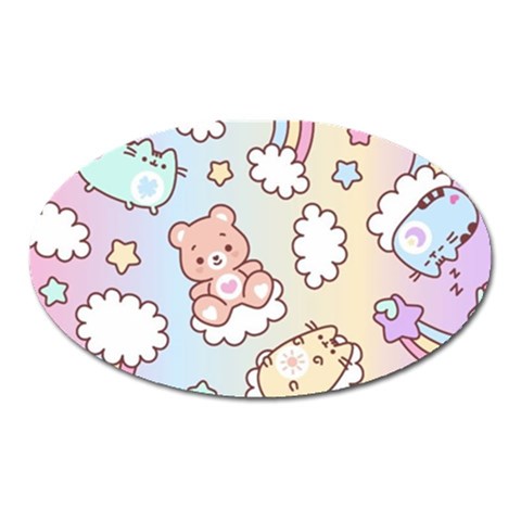 Usheen Carebears, Bears, Cat, Colorful, Cute, Pastel, Pattern Oval Magnet from ArtsNow.com Front