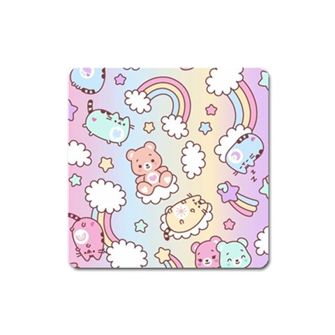 Usheen Carebears, Bears, Cat, Colorful, Cute, Pastel, Pattern Square Magnet from ArtsNow.com Front