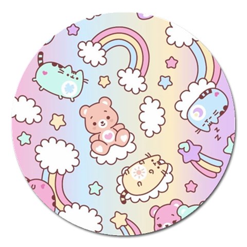 Usheen Carebears, Bears, Cat, Colorful, Cute, Pastel, Pattern Magnet 5  (Round) from ArtsNow.com Front