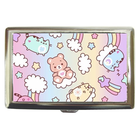 Usheen Carebears, Bears, Cat, Colorful, Cute, Pastel, Pattern Cigarette Money Case from ArtsNow.com Front