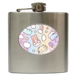 Usheen Carebears, Bears, Cat, Colorful, Cute, Pastel, Pattern Hip Flask (6 oz)