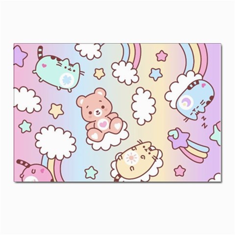 Usheen Carebears, Bears, Cat, Colorful, Cute, Pastel, Pattern Postcard 4 x 6  (Pkg of 10) from ArtsNow.com Front