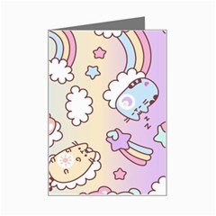 Usheen Carebears, Bears, Cat, Colorful, Cute, Pastel, Pattern Mini Greeting Card from ArtsNow.com Left