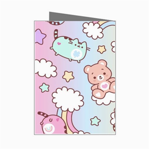 Usheen Carebears, Bears, Cat, Colorful, Cute, Pastel, Pattern Mini Greeting Card from ArtsNow.com Right