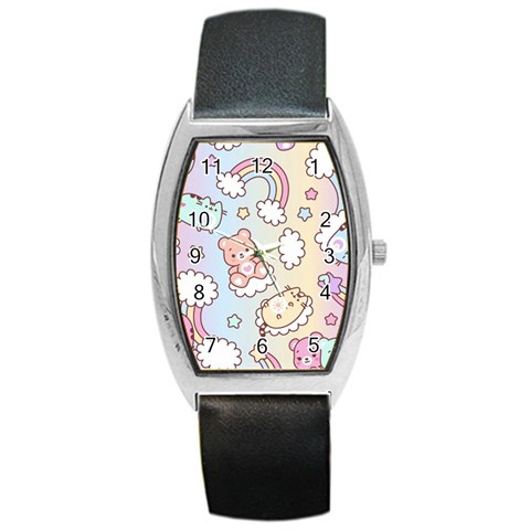 Usheen Carebears, Bears, Cat, Colorful, Cute, Pastel, Pattern Barrel Style Metal Watch from ArtsNow.com Front