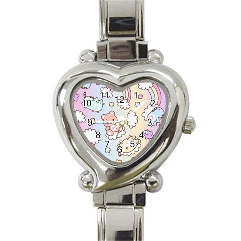 Usheen Carebears, Bears, Cat, Colorful, Cute, Pastel, Pattern Heart Italian Charm Watch from ArtsNow.com Front