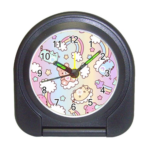 Usheen Carebears, Bears, Cat, Colorful, Cute, Pastel, Pattern Travel Alarm Clock from ArtsNow.com Front