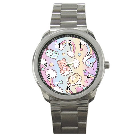 Usheen Carebears, Bears, Cat, Colorful, Cute, Pastel, Pattern Sport Metal Watch from ArtsNow.com Front