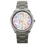 Usheen Carebears, Bears, Cat, Colorful, Cute, Pastel, Pattern Sport Metal Watch