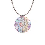 Usheen Carebears, Bears, Cat, Colorful, Cute, Pastel, Pattern 1  Button Necklace