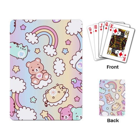 Usheen Carebears, Bears, Cat, Colorful, Cute, Pastel, Pattern Playing Cards Single Design (Rectangle) from ArtsNow.com Back