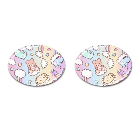 Usheen Carebears, Bears, Cat, Colorful, Cute, Pastel, Pattern Cufflinks (Oval) from ArtsNow.com Front(Pair)