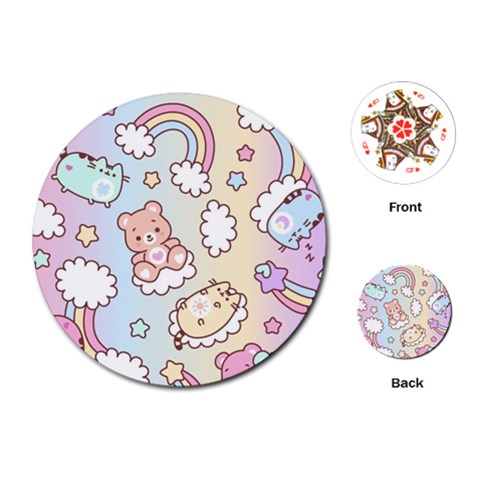 Usheen Carebears, Bears, Cat, Colorful, Cute, Pastel, Pattern Playing Cards Single Design (Round) from ArtsNow.com Front