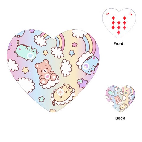 Usheen Carebears, Bears, Cat, Colorful, Cute, Pastel, Pattern Playing Cards Single Design (Heart) from ArtsNow.com Front