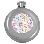 Usheen Carebears, Bears, Cat, Colorful, Cute, Pastel, Pattern Round Hip Flask (5 oz)