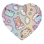 Usheen Carebears, Bears, Cat, Colorful, Cute, Pastel, Pattern Heart Ornament (Two Sides)