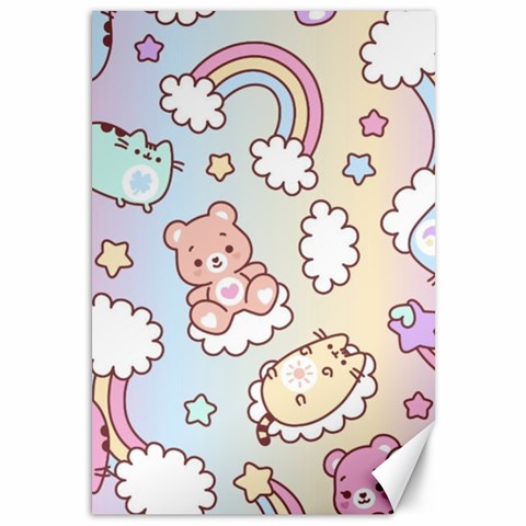 Usheen Carebears, Bears, Cat, Colorful, Cute, Pastel, Pattern Canvas 12  x 18  from ArtsNow.com 11.88 x17.36  Canvas - 1