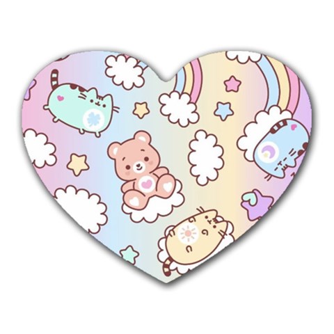 Usheen Carebears, Bears, Cat, Colorful, Cute, Pastel, Pattern Heart Mousepad from ArtsNow.com Front