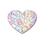 Usheen Carebears, Bears, Cat, Colorful, Cute, Pastel, Pattern Rubber Coaster (Heart)