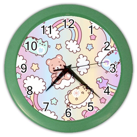 Usheen Carebears, Bears, Cat, Colorful, Cute, Pastel, Pattern Color Wall Clock from ArtsNow.com Front