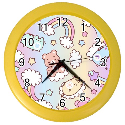 Usheen Carebears, Bears, Cat, Colorful, Cute, Pastel, Pattern Color Wall Clock from ArtsNow.com Front